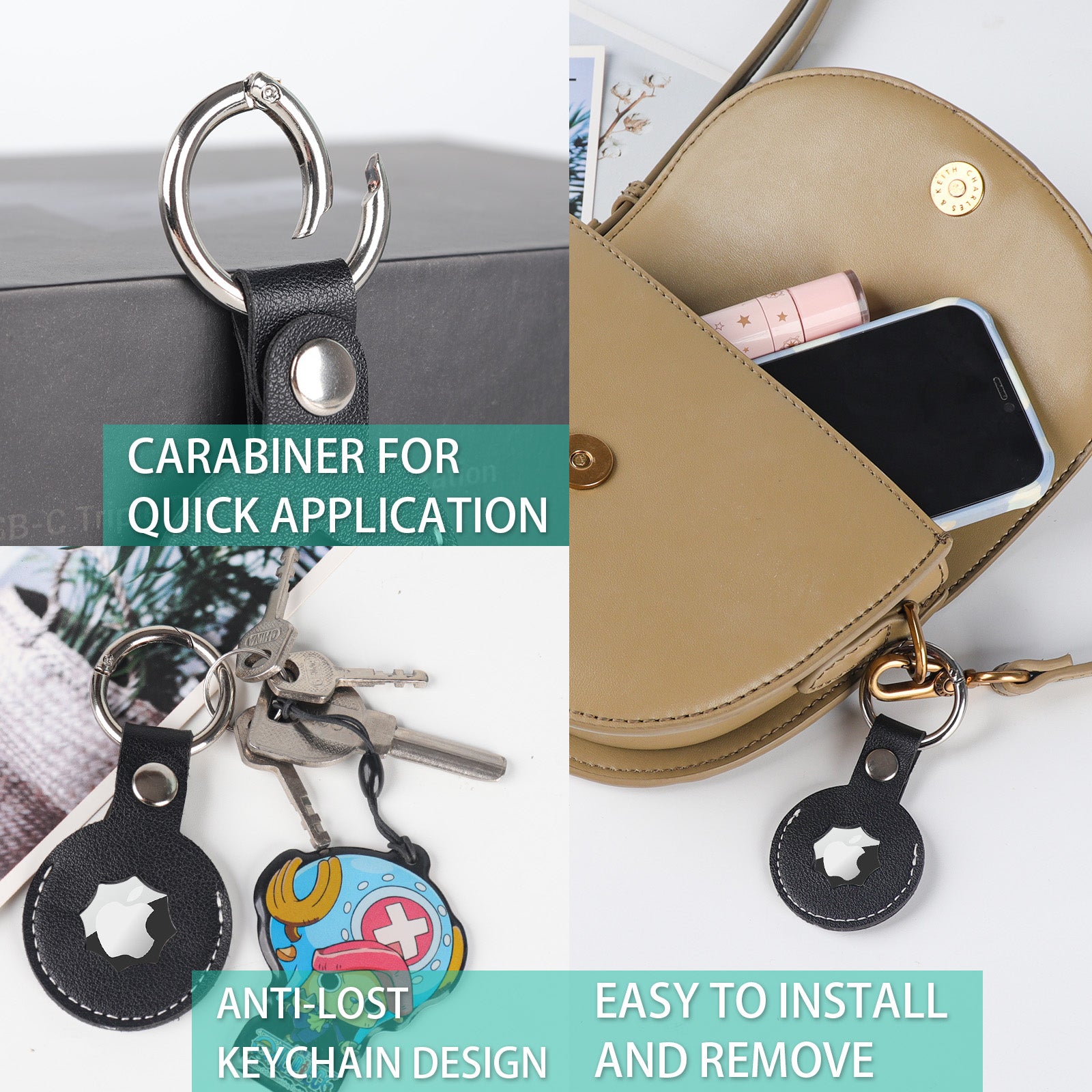 Paquete de 2 soportes para Airtag Funda de cuero Air Tag Cover Llavero GPS  Tracker Buscador remoto Llave Mochila de viaje Localizador de mascotas